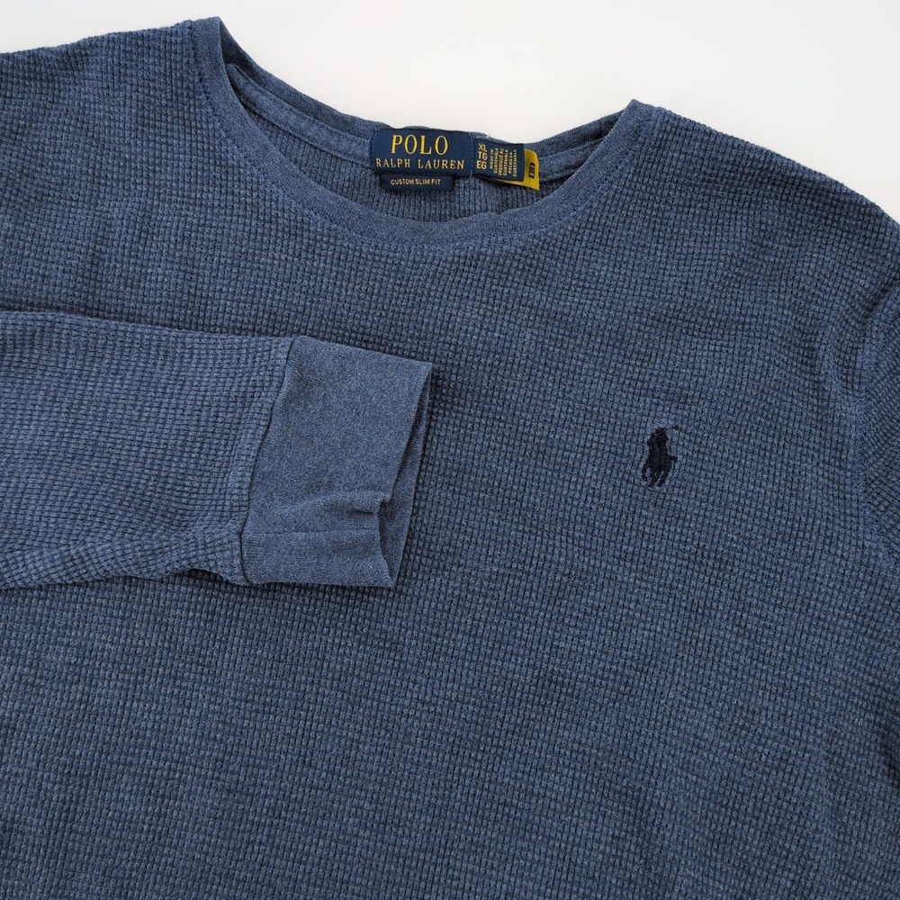 Polo Ralph Lauren Mens Sz XL Waffle Knit Thermal Shirt Navy Custom Slim Fit Pony
